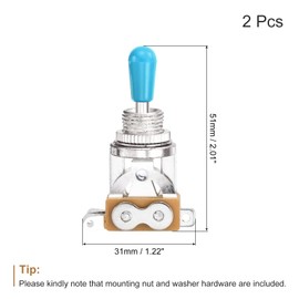 MECCANIXITY 3 Way Short Straight Guitar Toggle Switch Pickup Selector Silver with Blue Tip Knob Caps for Electric Guitars Parts Replacement Pack of 2