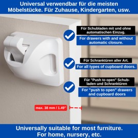 Invisible Drawer and Cupboard Lock Complete Set for up to 24 Drawers and Cupboard Doors, with Instructions, 24 Locks + Key Set, Magnetic Child Lock for Gluing or Screwing