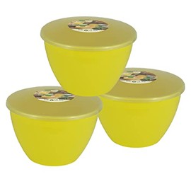 Just Pudding Basins Pastel Colours 2 Pint 1.14 Litre Basin and Clear Lid Pack of 3 Plastic Steaming Bowls (Yellow)