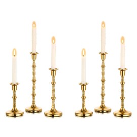 Nuptio Candle Holder Taper Candlestick Holders Gold Candle Holders for Unity Candles Metal Long Stem Candle Holders Set of 6 Home Decorations for Living Room Bathroom Dinner Table Cafe Table