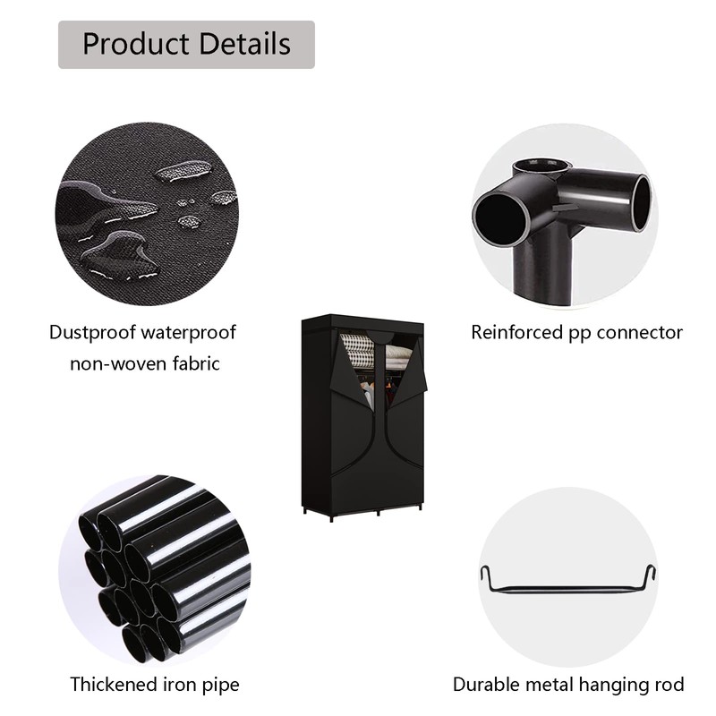 SORCEDAS Portable Wardrobe Closet Storage Organizer Metal Hanging Rack Non-Woven