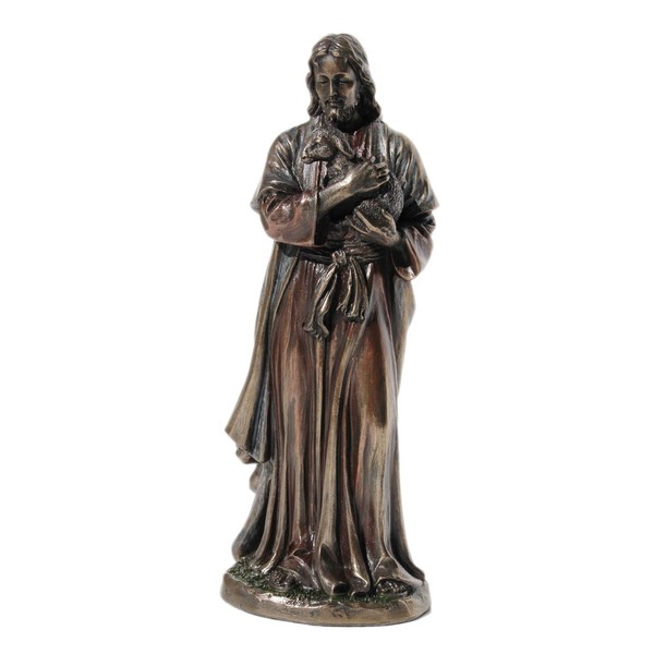 6.25 Inch Jesus Holding A Lamb Cold Cast Bronze Figurine Statue