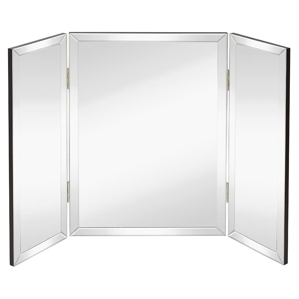 Hamilton Hills Trifold Vanity Mirror | Solid Hinged Sided Tri-fold Beveled Mirrored Edges | 3 Way Hangable on Wall or Tabletop Cosmetic & Makeup Mirror 28" x 40"