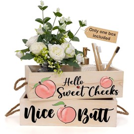 Peach Bathroom Decor Box With 2 Funny Sides, Toilet Paper Basket For Toilet Tank Top Hello Sweet Cheeks Bathroom Accessory, Rustic Farmhouse Guest Bathroom Counter Organizer Tray