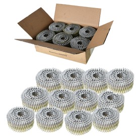 mitoharet 15-Degree Collated Wire Coil Siding Nails 1-1/4Inch x 0.092Inch 3600 Count Full Round-Head, Ring Shank, Hot-Dipped Galvanized for Rough Nailing of Lathing and Sheathing Materials