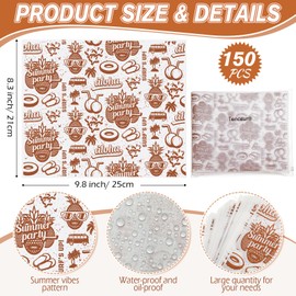 Tenceur 150 Pcs Deli Paper Sheets Wax Paper for Food Burger Sandwich Wrapping Paper Parchment Paper Greaseproof Waterproof Basket Liners for Picnic Kitchen Handmade Food Luau Tropical Summer Party