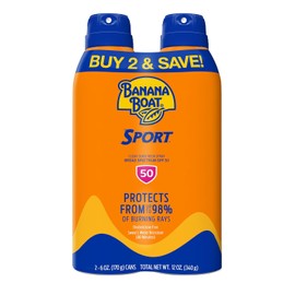 Banana Boat Sport Sunscreen Spray SPF 50 – Lightweight UVA/UVB Protection, Oxybenzone Free, Water Resistant Formula, 6oz each Twin Pack