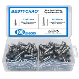 BESTYCHAO 100pcs 2 Sizes Zinc Drywall Anchors Self Drilling Hollow Wall Anchors with Screws Assortment Kit