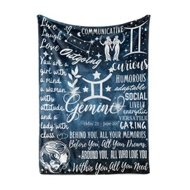 Huglanket Zodiac Constellation Gifts for Women, Zodiac Sign Birthday Gift with Message Flannel Blanket Throws (50"x 65") - Gemini