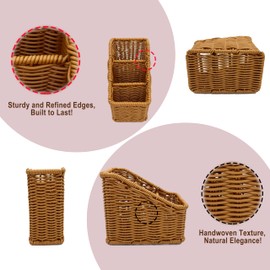 WuJiLiving Handwoven Wicker Remote Caddy for Table, Rustic Rattan TV Remote Control Holder, Night Stand Storage Box,Desk Organizer Office Supplies,Makeup Brush Holder