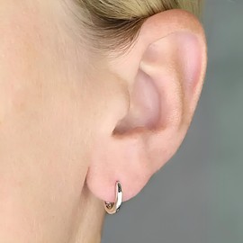 10MM Sterling Silver Huggie Hinged Hoop Earrings With Soft Faceted Detail for Women Men Unisex - 925 Sterling Silver Round Hoop Earrings - Small Mini Sleeper Earrings