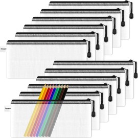 Smarpau A6 Clear Pencil Case, 12 PCS Mesh Document Bag Plastic Zip Wallets File Zipper Bags Document Folders Ziplock Bags Storage Pouch for School, Home, Office Supplies and Travel (Black)