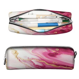 Pink Gilt Marble Pencil Case,PU Pencil Pouch, Portable Pencil Bag, Multipurpose Pen Case for Study & Office