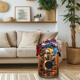 Moon Laundry Basket Oxford Cloth Vintage Stars Wooden Sun Laundry Hamper With Handle Foldable Portable Clothes Storage Basket Funny Laundry Bag 18.9"x16.5" For Laundry Room/Bedroom/Bathrooms