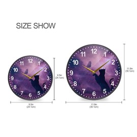 ALAZA Cat and Butterfly in Purple Galaxy Starry Wall Clock Battery Operated Silent Non Ticking Clocks for Living Room Decor 12 Inch / 9.5 Inch