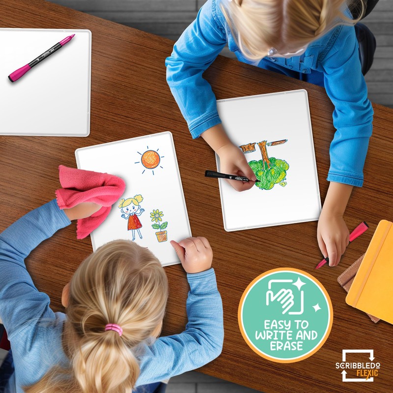 SCRIBBLEDO Small White Board Dry Erase Sheets 9”x12” for Kids