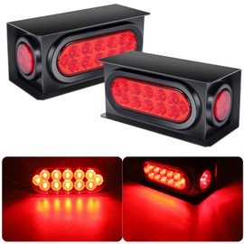OGATOO Steel Trailer Light Boxes Housing Kit, Red Oval 6" Tail Stop Lights & Round 2" LED Trailer Side Turn Light, 14 LED with Grommets & Wire Connectors, 12V IP65 Waterproof (2 Pcs)