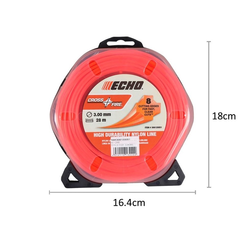 ECHO CROSSFIRE Nylon Cord for Grass Trimmers, Square Shape, 0.1
