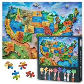 Puzzles for Adults 1000 Pieces - Detailed US Cities & Geography Map Educational Jigsaw Puzzle | Challenging Adult Puzzles for Home Decor & Learning 27.5" x 19.6"