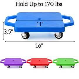 AVLA 4 Pack Sports Scooter Board with Handles, Plastic Casters Floor Scooters for Kids, Indoor Sitting Scooter with Rollers, Physical Education for Home, Homeschool Supplies