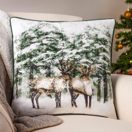 Furn. Classic Reindeer Velvet Piped Cushion Cover