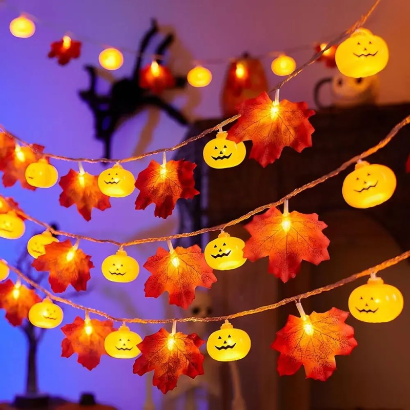 Auxtoo - Halloween Cuerda De Luz 6m 40led Calabaza Hoja