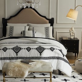 MaiRêve White Full Size Bedding Sets 8 Piece in Embroidery, Boho White Comforter Full Size, All Season Bed in a Bag Full Size with Comforters, Sheets, Pillowcases & Shams 80"x90"(White,Full)