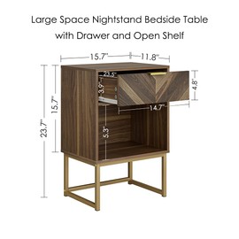 Masupu Nightstand,Modern Night Stand Boho Farmhouse Wood Bedside Table with Storage Drawer Side End Table for Bedroom,Living Room,Office,Walnut Brown