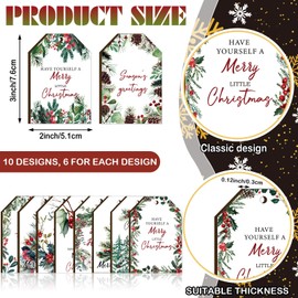 Blulu 60 Pcs Christmas Wooden Tag Labels Christmas Tree Ornaments Rustic Christmas Wishes Holiday Tags Vintage Hanging Craft Label with Jute Ropes for Christmas Decoration, 3 x 2 Inch(Berry)