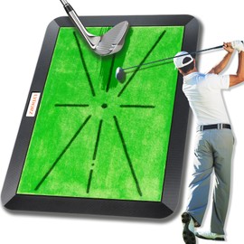 Golf Hitting Mat with Divot Board, Real-Time Swing Feedback Trainer, Indoor & Outdoor Chipping Practice Mat, Strike Training Aid, Turf Driving Impact Pad, Golf Accessories and Gifts for Men