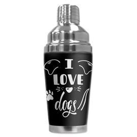 Mugzie 16 Ounce Stainless Steel Cocktail Shaker - Martini Shaker with Wetsuit Cover - I Love Dogs