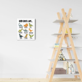 Ryeolo Kids Dinosaur Canvas Prints Wall Art - Safari Nursery Animal Decor 16X24 Inches, Baby Girl Boy Nursery Wall Decor, God Says I Am Dinosaur Wall Art for Kids Living Room