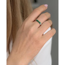 STARCHENIE 925 Sterling Silver Stackable Ring Baguette Cut Created Emerald Bands for Women Eternity Rings Size 10