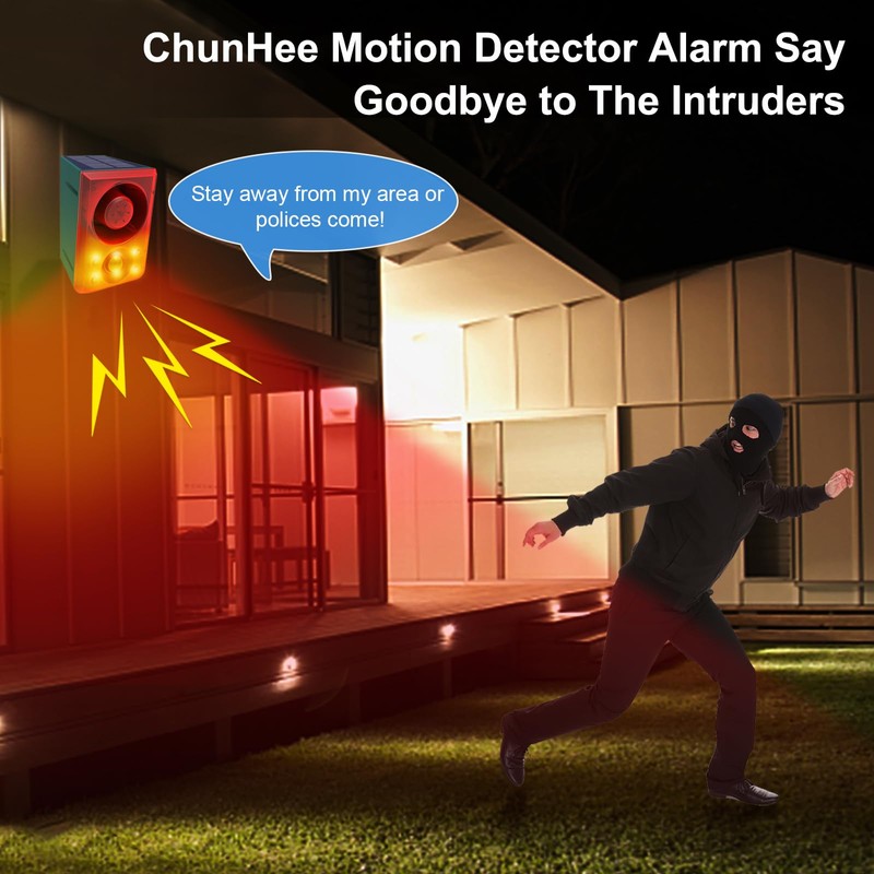 ChunHee Solar Outdoor Motion Sensor Alarm with Dog Barking Gunshot