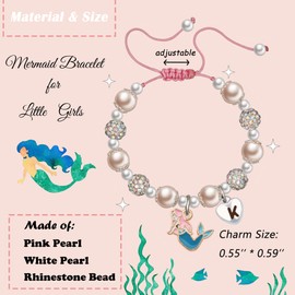 LINY Cute Mermaid Bracelet Pink Pearl and Rhinestone Bracelet Mermaid Gifts for Granddaughter Daughter Niece Christmas Birthday Gifts (Mermaid Bracelet- K)