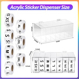 3500 Pieces Size Stickers Labels Holder Labels Organizer Acrylic Sticker Roll Dispenser Tshirt Size Stickers for Clothing T Shirts Retail 7 Size（XS S M L XL 2XL 2XL） (Black and White)