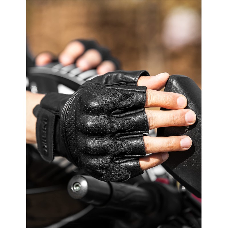 INBIKE Fingerless Motorcycle Gloves Summer Breathable Goatskin Leather Wear Resistant