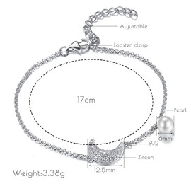 LOVANS 925 Sterling Silver Differ Shape Bracelet Lucky Love Symbol Charm Adjustable Bracelet Gift for Women Girls, Leather, Cubic Zirconia