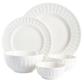 Gibson Home Zen Buffet Porcelain Ceramic Dinnerware Sets for 8, Plates and Bowls Set (40pcs), White Embossed Dishes