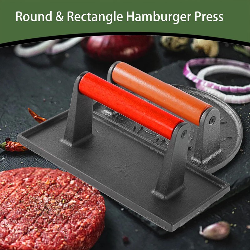 Hamburger Press Professional Heavy Duty Cast Iron Bacon Press Smasher