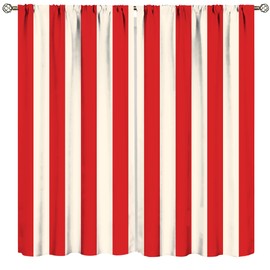 Cortina de rayas, color rojo y blanco, con estampado de rayas clásico, decoración de recámara, sala de estar, juego de 2 paneles de 213 cm de ancho x 213 cm de largo