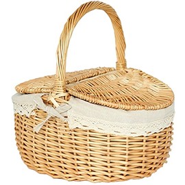 Abaodam Canasta Picnic Cesta Pequeña De Mimbre para Picnic Cesta De Picnic De Mimbre con Tapa Cesta De Picnic Vintage De Campo para Acampar Fiesta De Cumpleaños Boda 25.5 × 18.5 × 13.5 cm