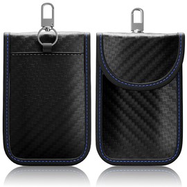 FOAMO Keyless Go Protection Car Key RFID Shielding Blocker Key Case Carbon Black Blue Pack of 2