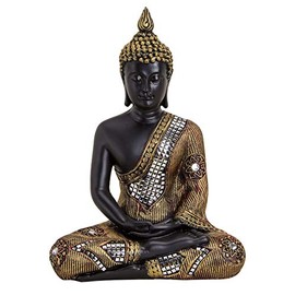 Thai Buddha Figurine Meditating Black Gold | Decorative Figurine Sculpture Statue Decorative Item H 27 cm Multi-Coloured