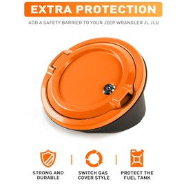 Savadicar Locking Gas Cap Cover, Fuel Filler Tank Door with Lock Compatible with 2018-Present Jeep Wrangler JL JLU 4XE 2 and 4 Door, ABS + Aluminum Alloy Structure, Replacement Accessories, Orange