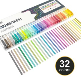 YOSKAEDI Highlighter, 32 Pastel Highlighters with Two Tips, Pastel Highlighter Set, Markers & Highlighters Pen, Pastel Highlighter for Diary, Office School Supplies