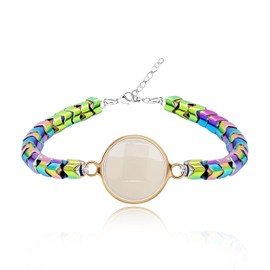 Healing Therapy Hematite Stone Bracelet with for Women with Adjustable Stainless Steel Extended Chain Y2085, Stainless Steel, hematite