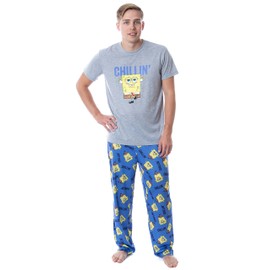 INTIMO Nickelodeon SpongeBob SquarePants Mens' Chillin' Sleep Pajama Set (Medium) Multicolored