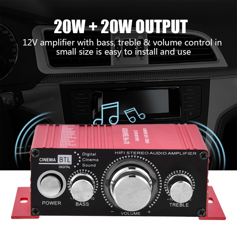 Mini 12V 2 Channel HiFi Stereo Bass Audio Power Amplifier