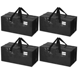 Clysee 4 Pcs 24 Gallon Large Moving Bags with Zipper and Handles Foldable Storage Duffle Bags Heavy Duty Extra Large Totes for College Dorm Travel Clothes Blankets Bedding Moving (Black)